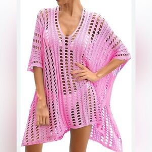 Pink Crochet Swim Cover-Up- One Size